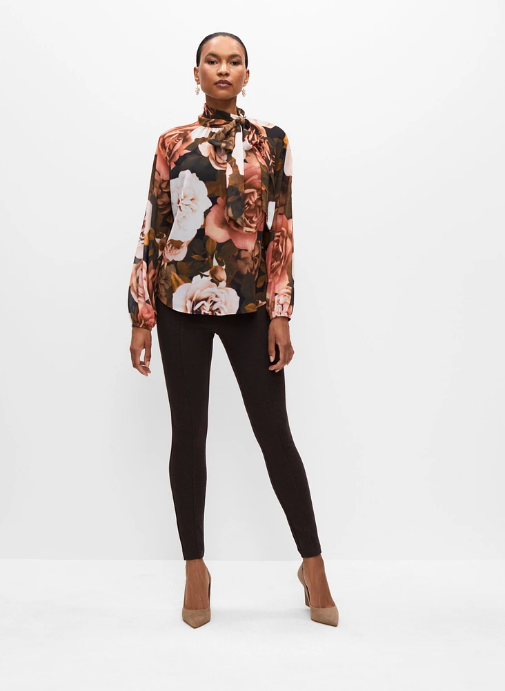 Tie Neck Rose Print Blouse