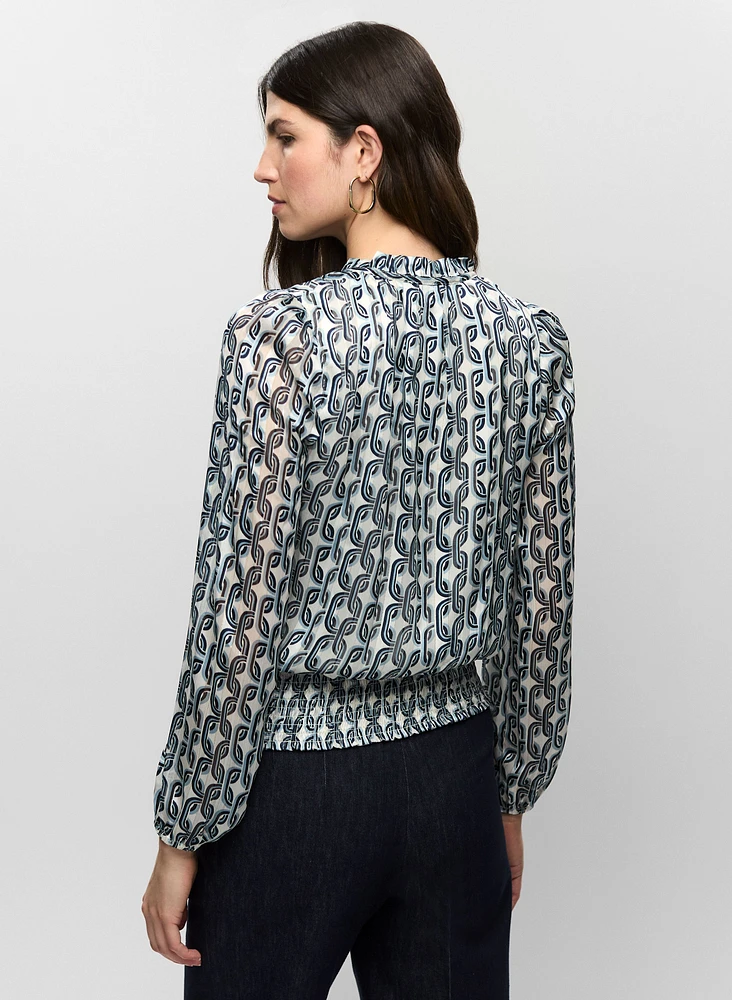 Chain Print Split Neck Blouse