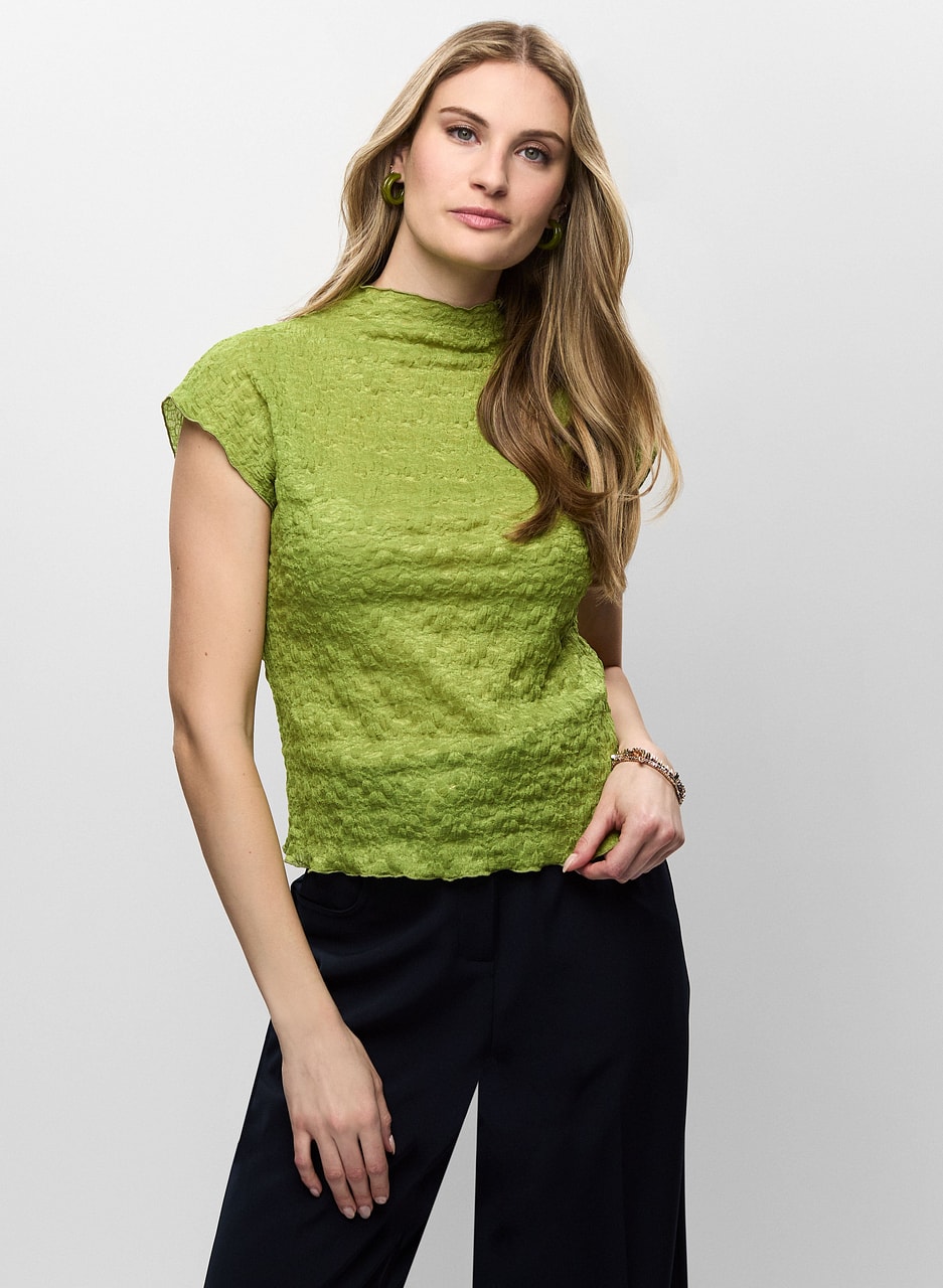 Funnel Neck Cap Sleeve Top