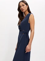 Belted Buckle Detail Midi Dress