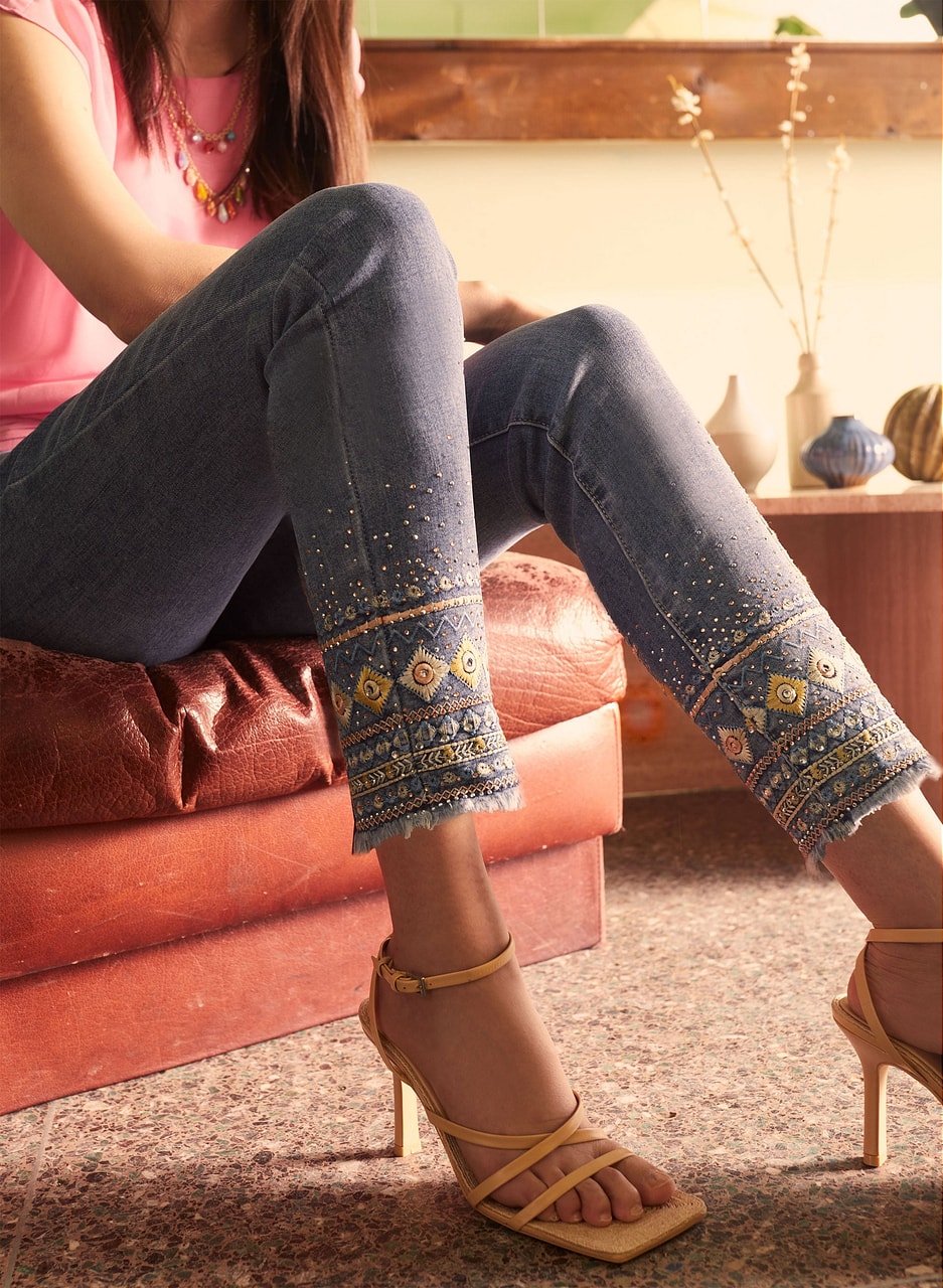 Embroidered Slim Leg Jeans