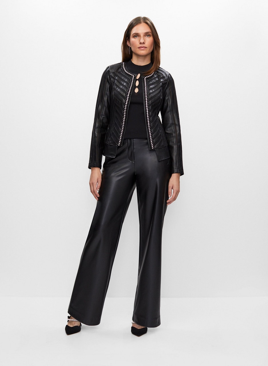 Joseph Ribkoff - Vegan Leather & Mesh Detail Jacket