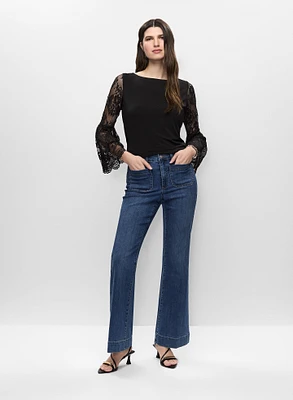 Lace Sleeve Top & Flare Leg Jeans
