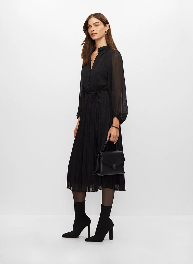 Pleated Balloon Sleeve Dress