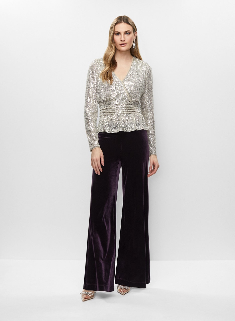 Velour Wide Leg Pull-On Pants