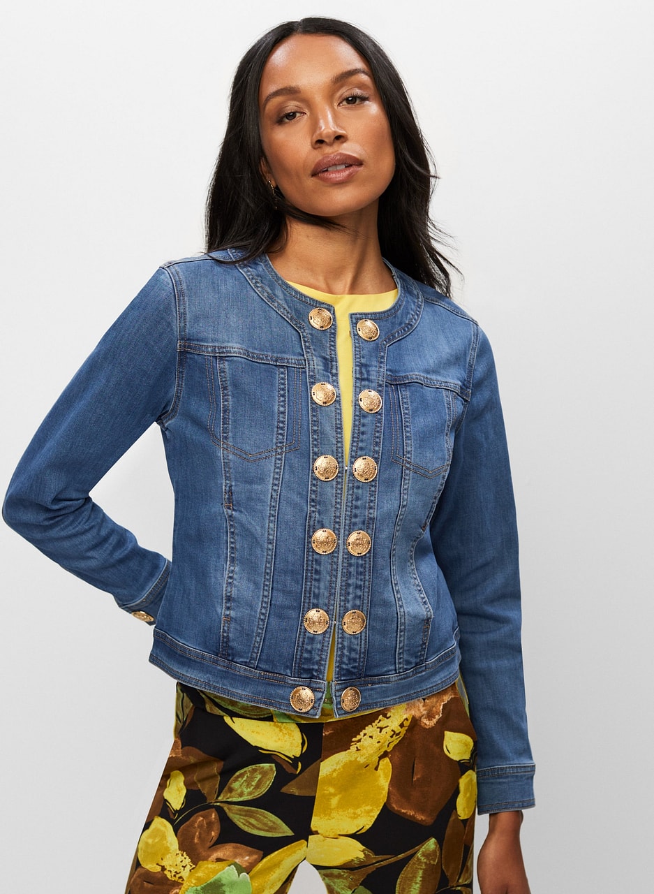 Crested Button Denim Jacket