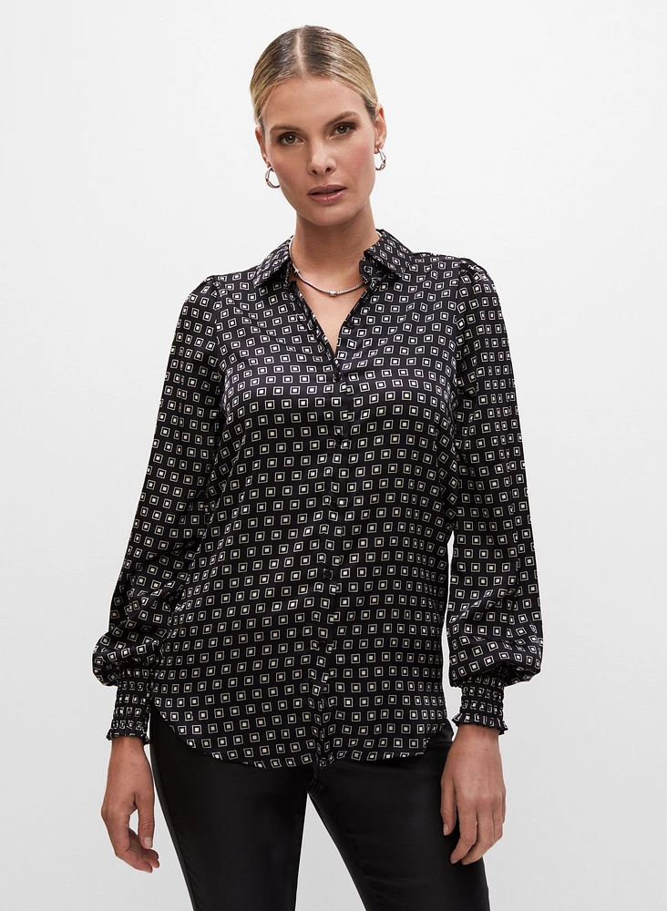 Geometric Print Satin Blouse