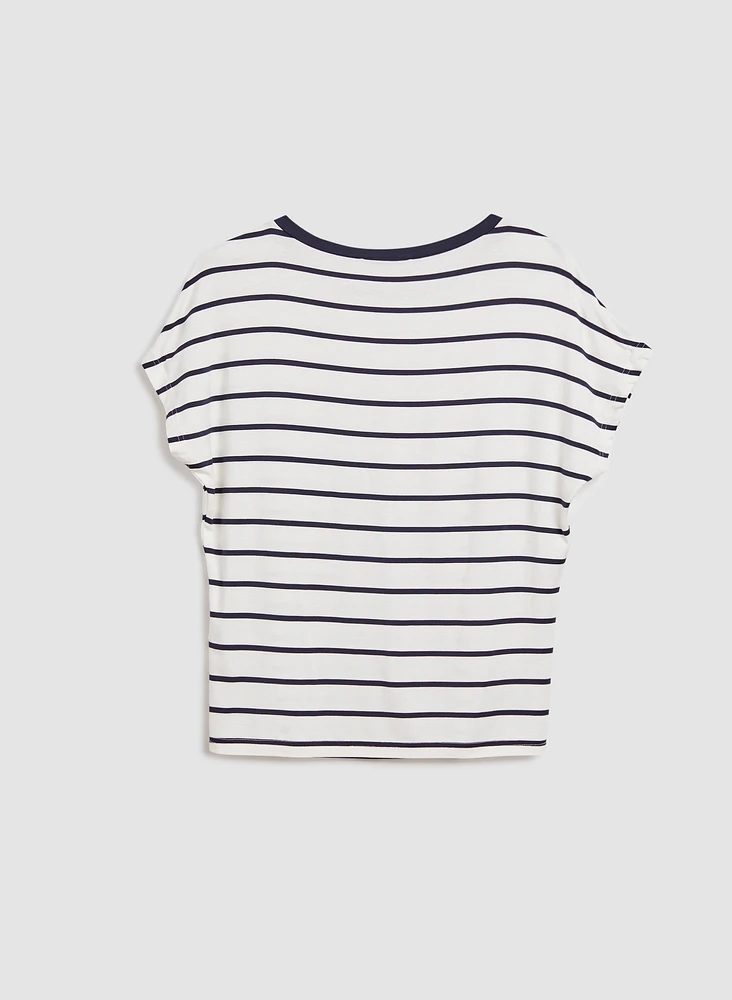 Stripe Print Shell Pocket Tee