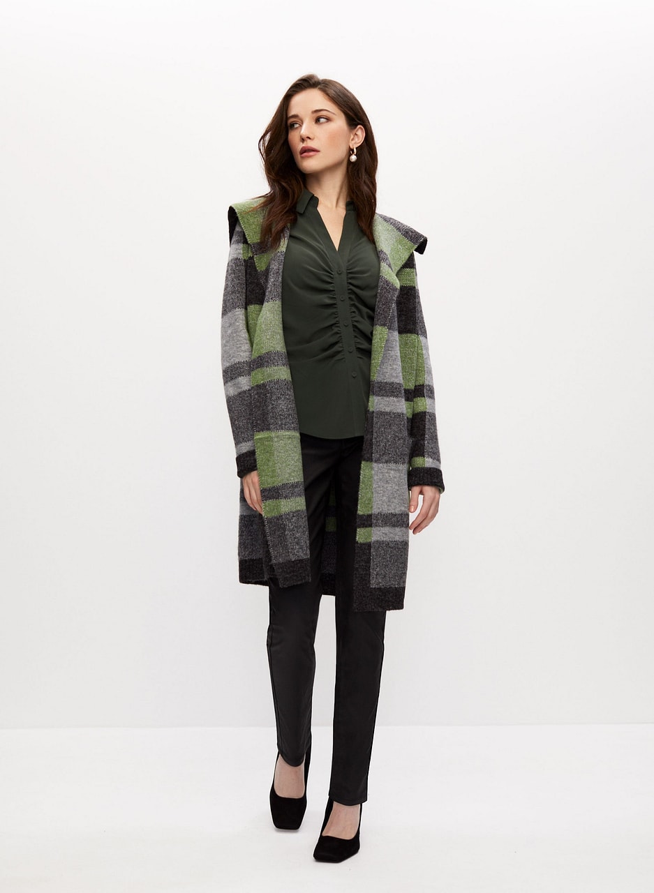 Angora Blend Plaid Motif Cardigan