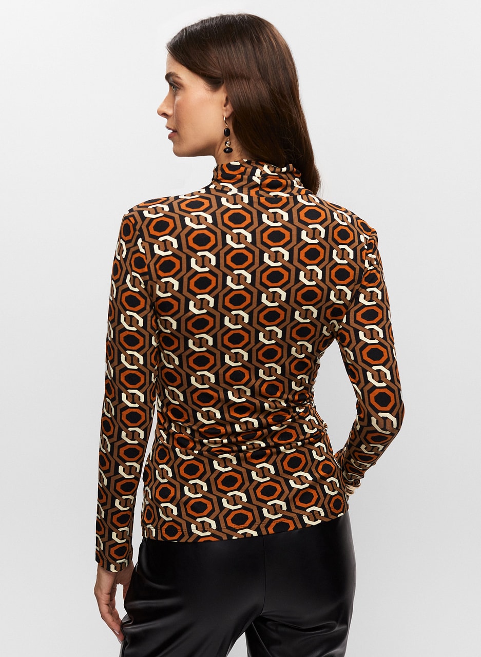 Geometric Pattern Turtle Neck Top