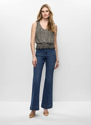 Geometric Print Sleeveless Top & Flare Leg Jeans