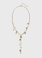 Pearl  & Hammered Discs Y Necklace