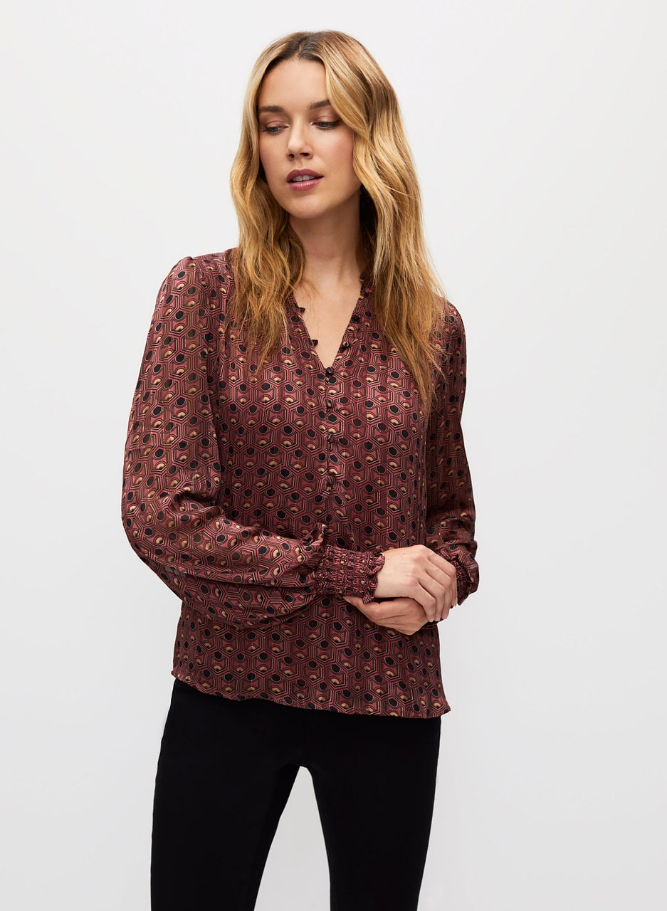 Geometric Print Chiffon Blouse