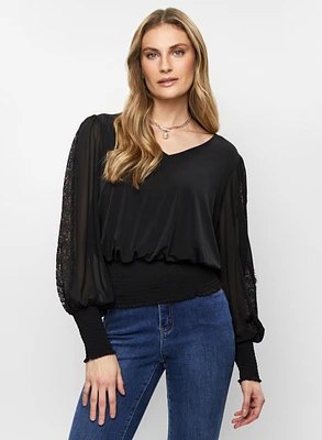 Lace Trim Balloon Sleeve Top