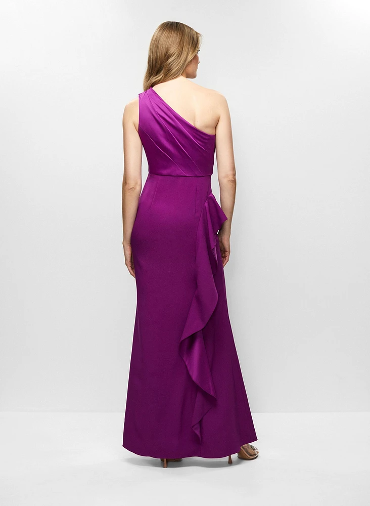 Adrianna Papell - Satin Bodice One-Shoulder Gown