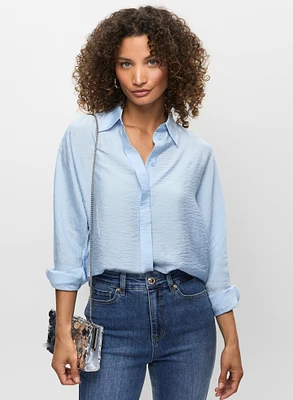 Crinkle Effect Button Front Blouse