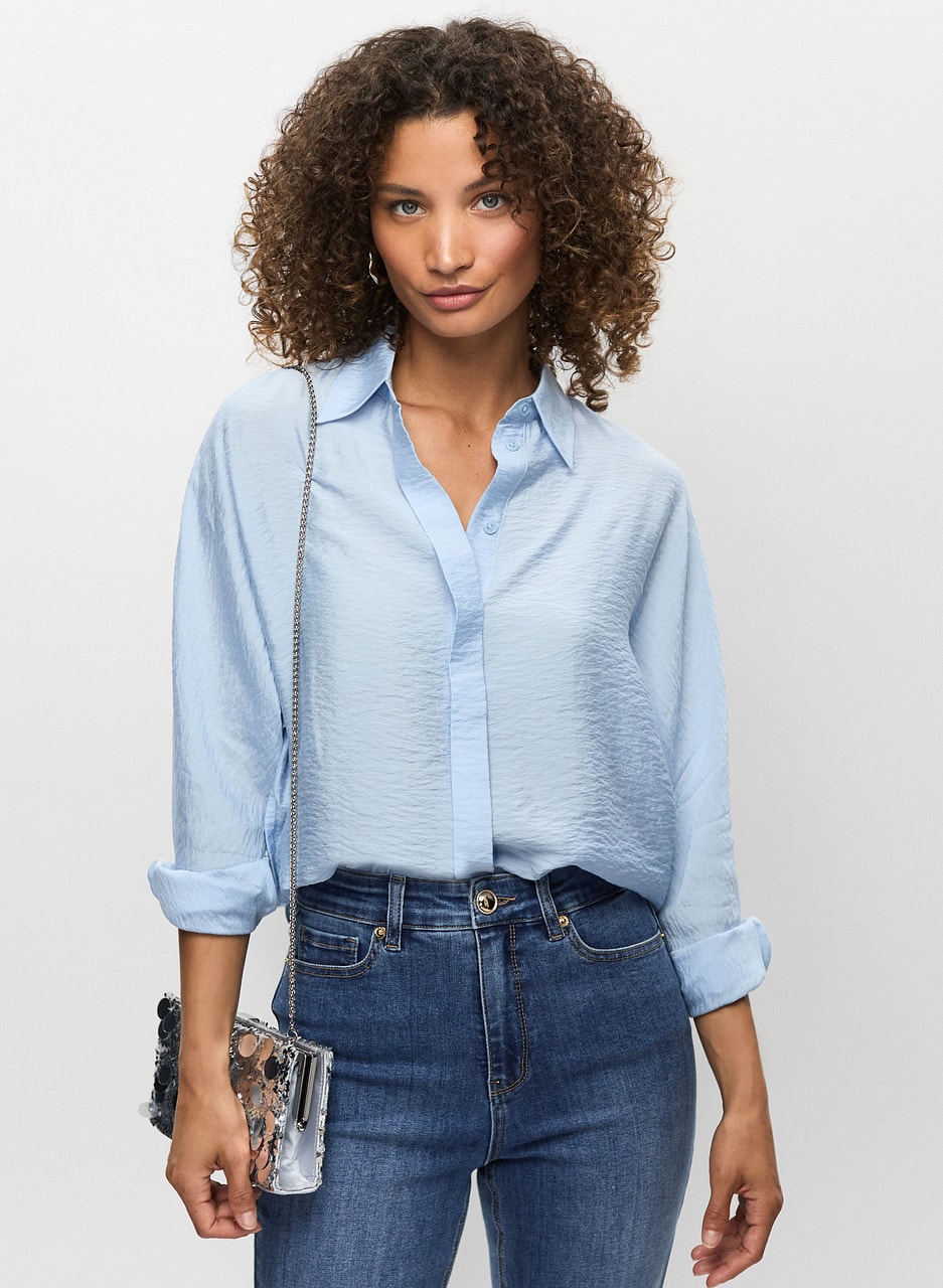 Crinkle Effect Button Front Blouse