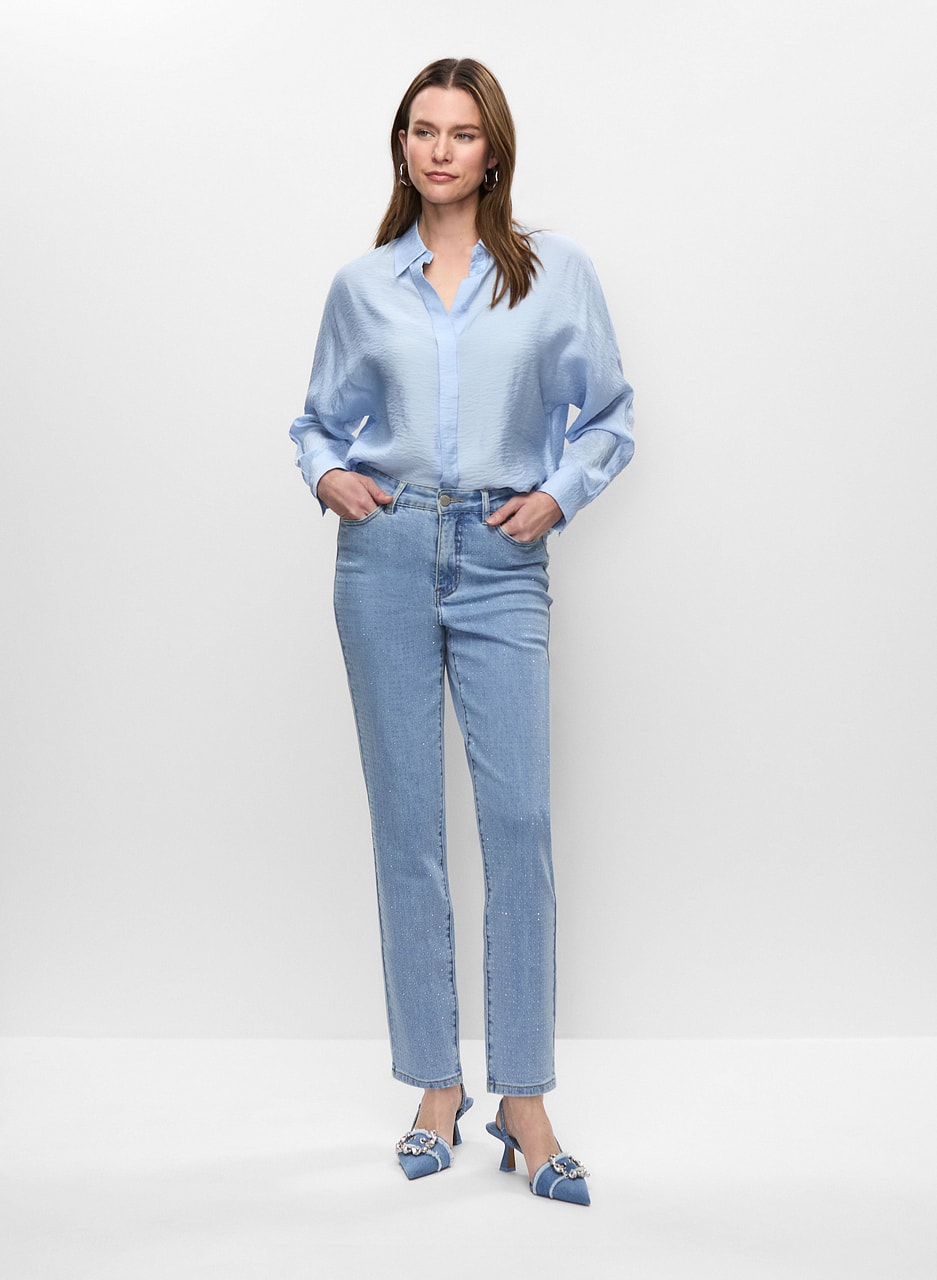 Button Front Blouse & Straight Leg Jeans