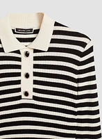 Striped Jewel Button Polo Sweater