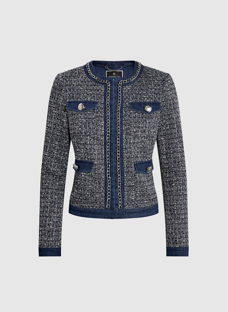 Denim Trim Bouclé Jacket