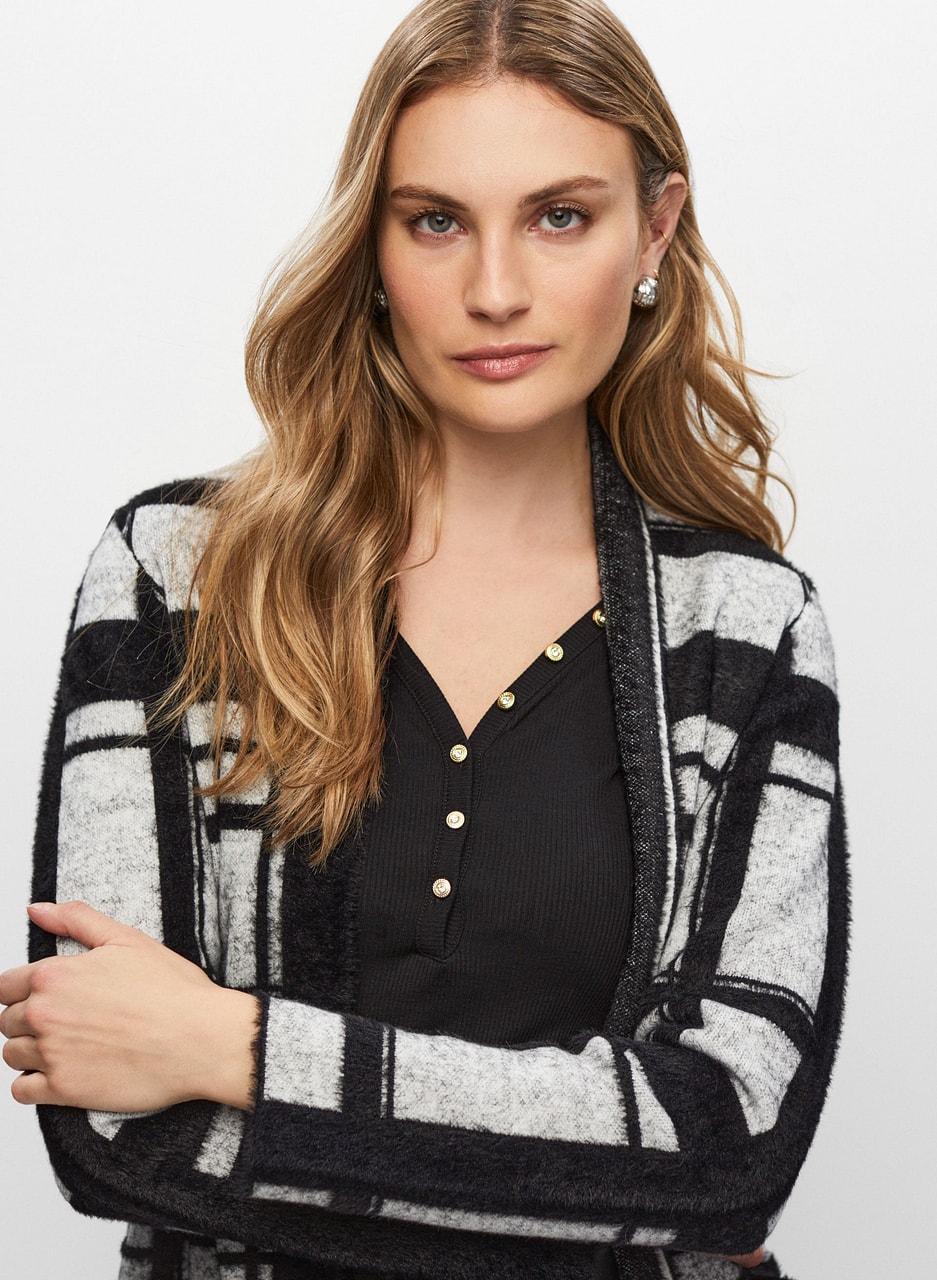 Joseph Ribkoff - Grid Motif Open Front Cardigan