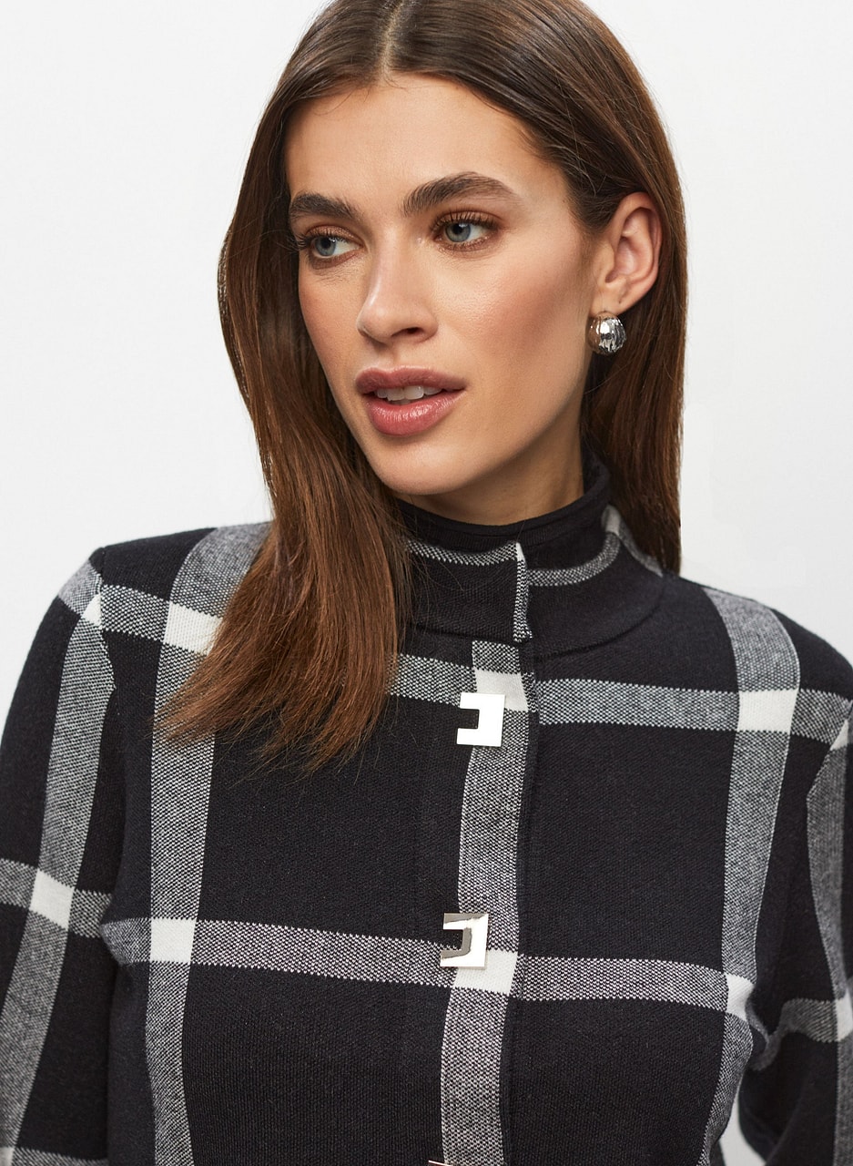 Plaid Motif Button Detail Coatigan