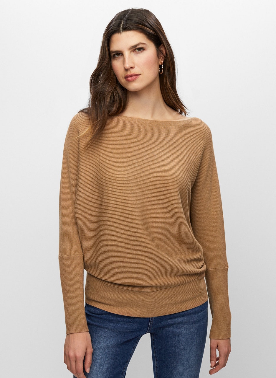 Dolman Sleeve Rib Knit Sweater