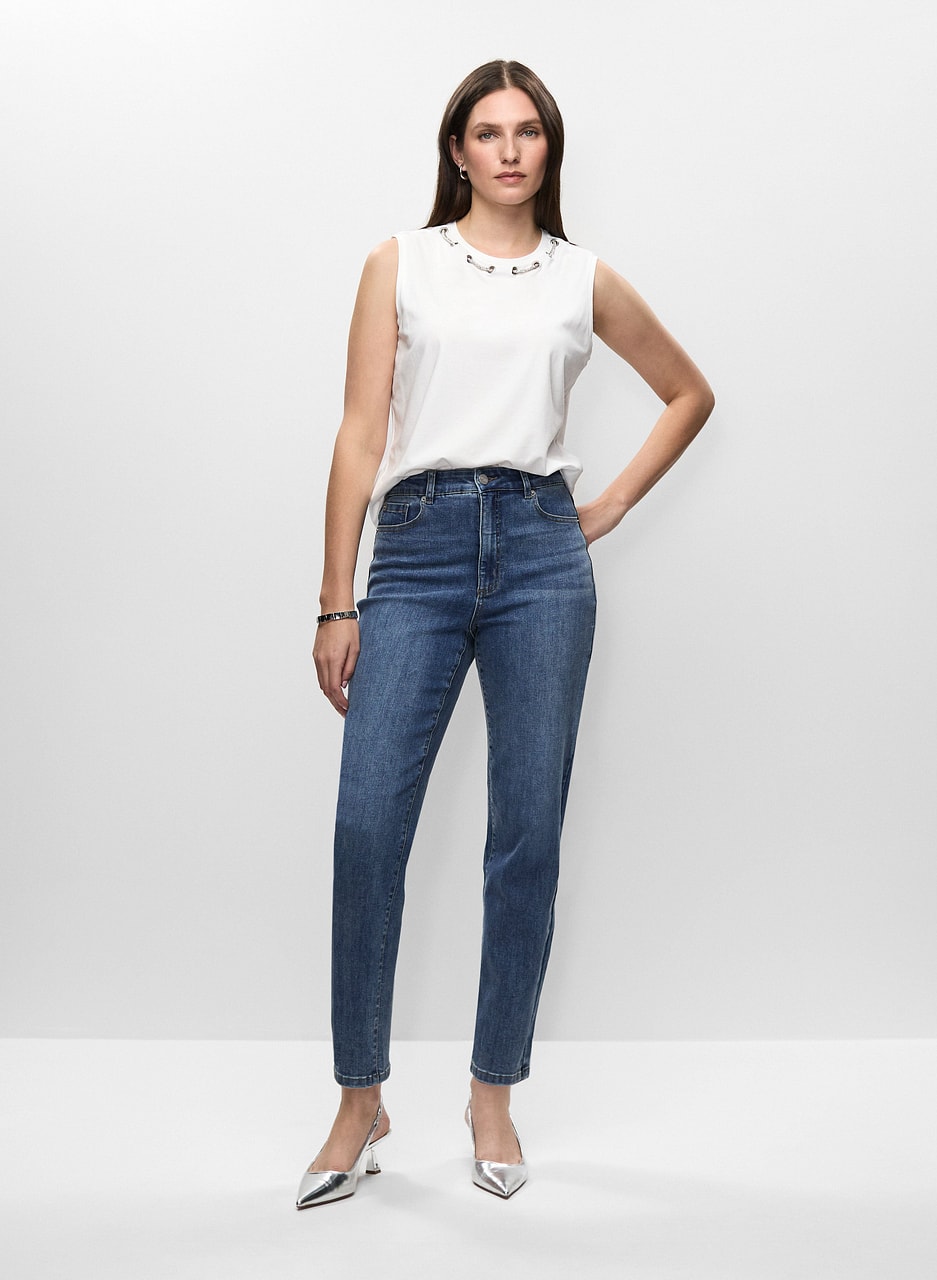 Eyelet Tank Top & Straight Leg Jeans