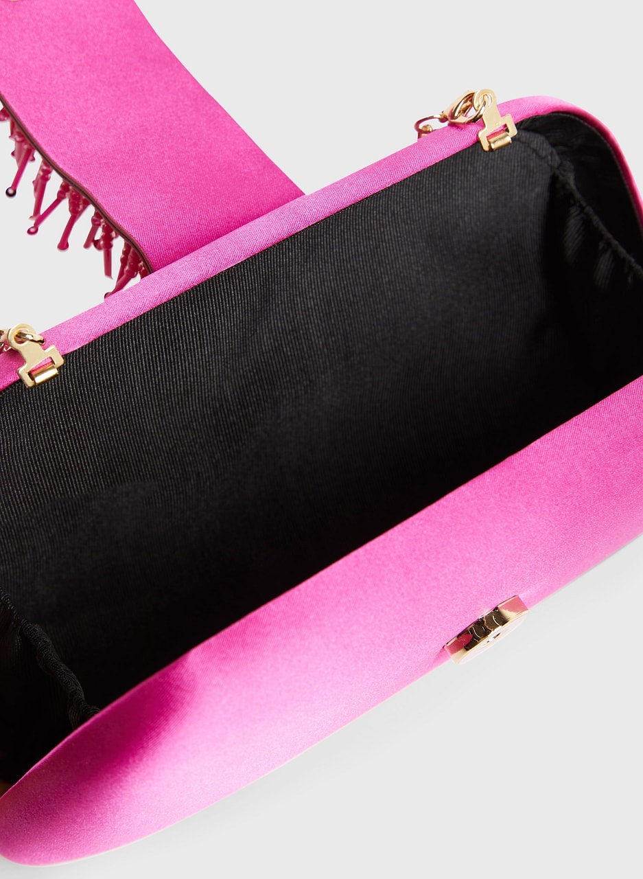 Bead Detail Satin Box Clutch