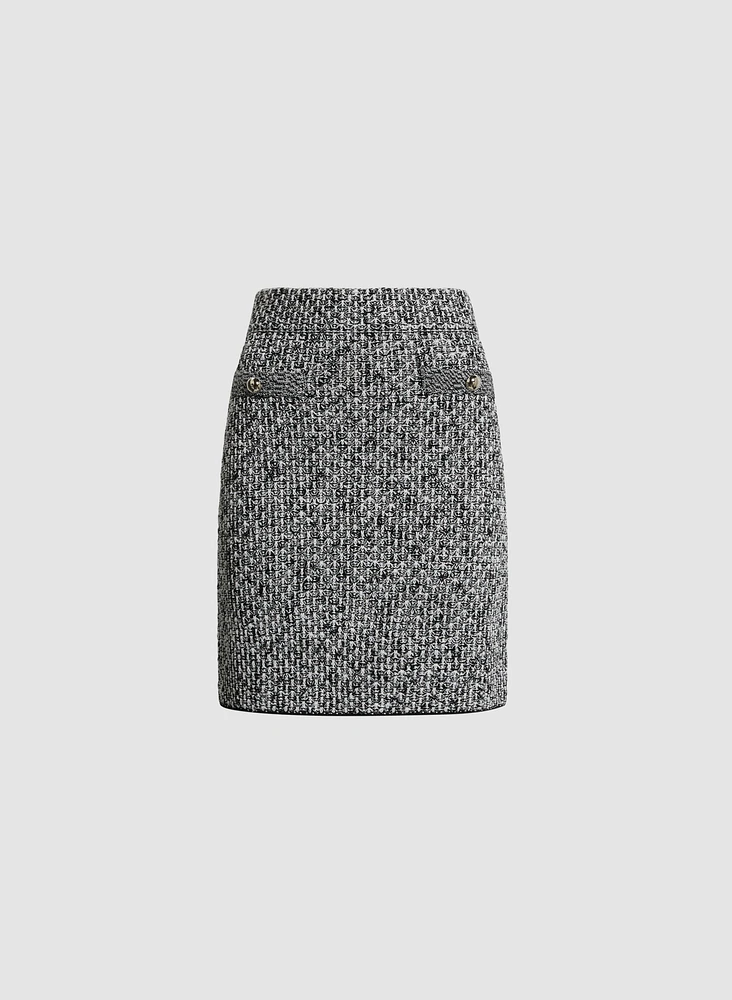 Button Detail Tweed Skirt