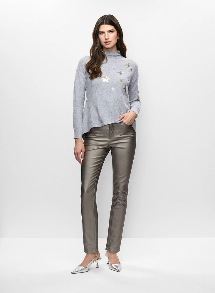 Star Motif Sweater & Coated Jeans