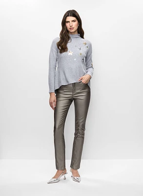 Star Motif Sweater & Coated Jeans