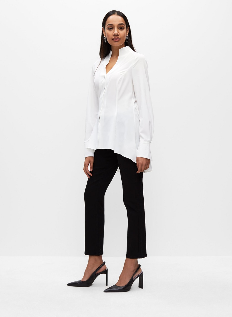 Asymmetric Crystal Button-Up Shirt