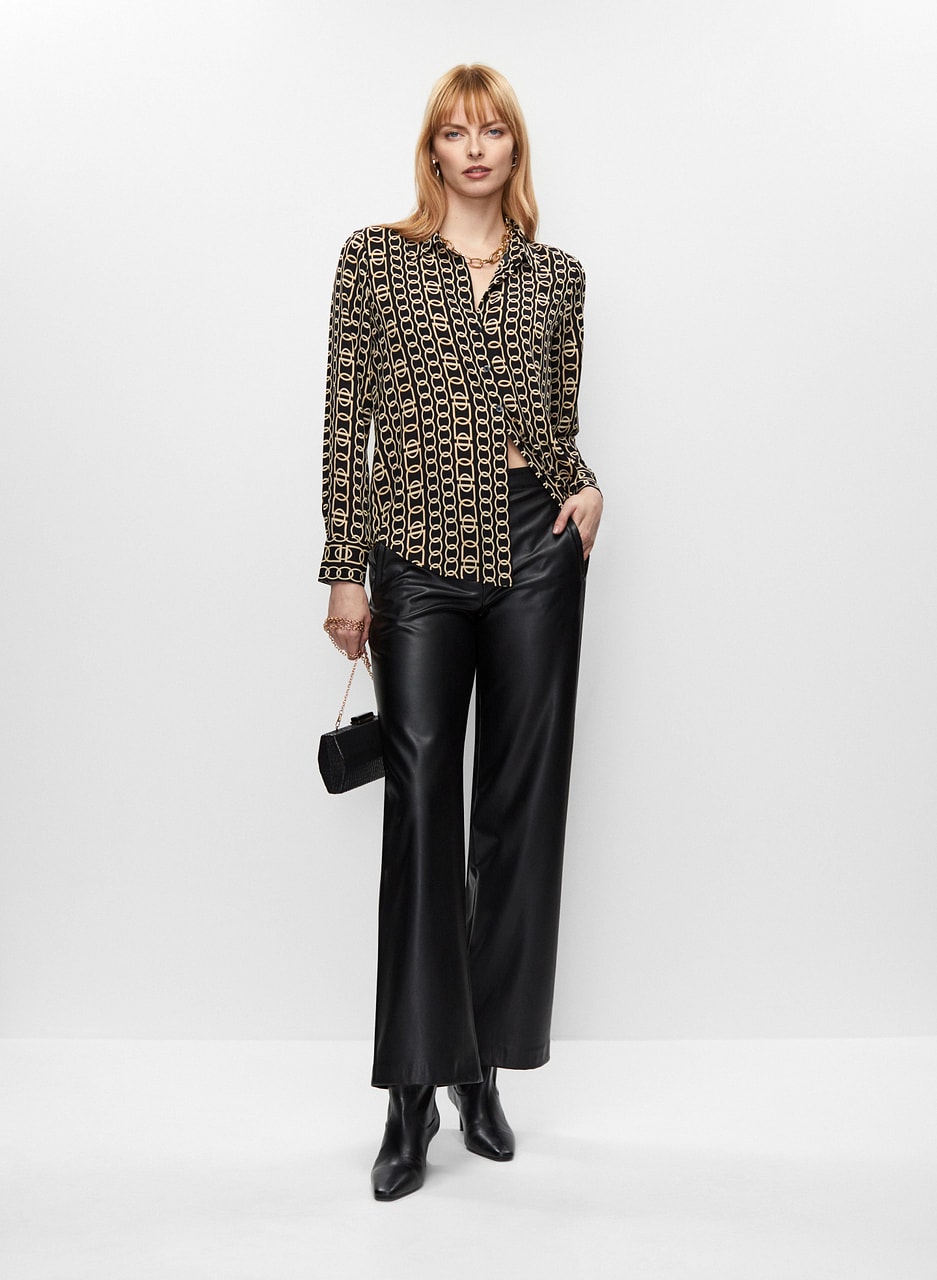 Chain Print Shirt & Vegan Leather Pants