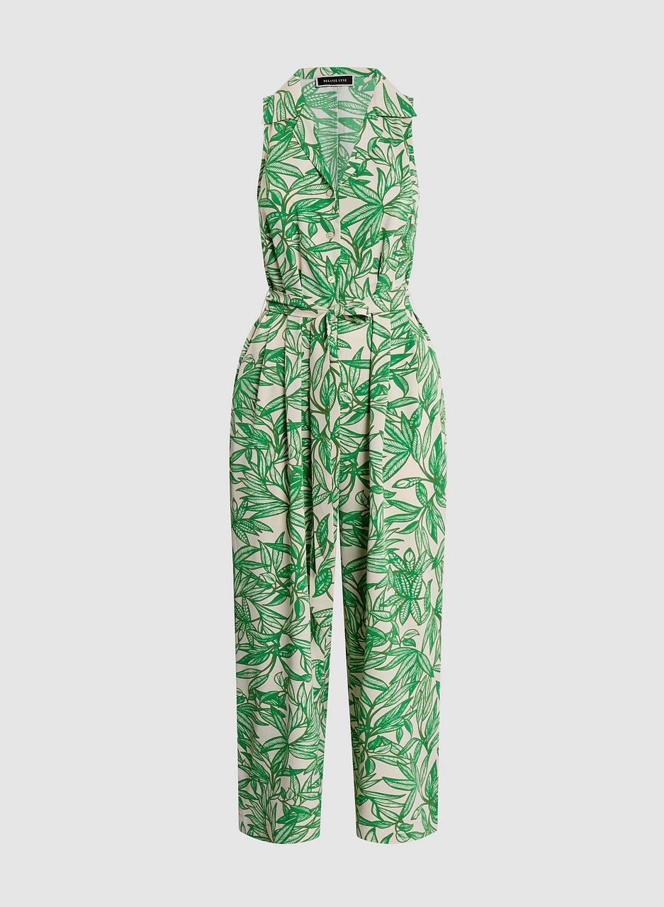 Palm Print Wide Leg Jumpsuit