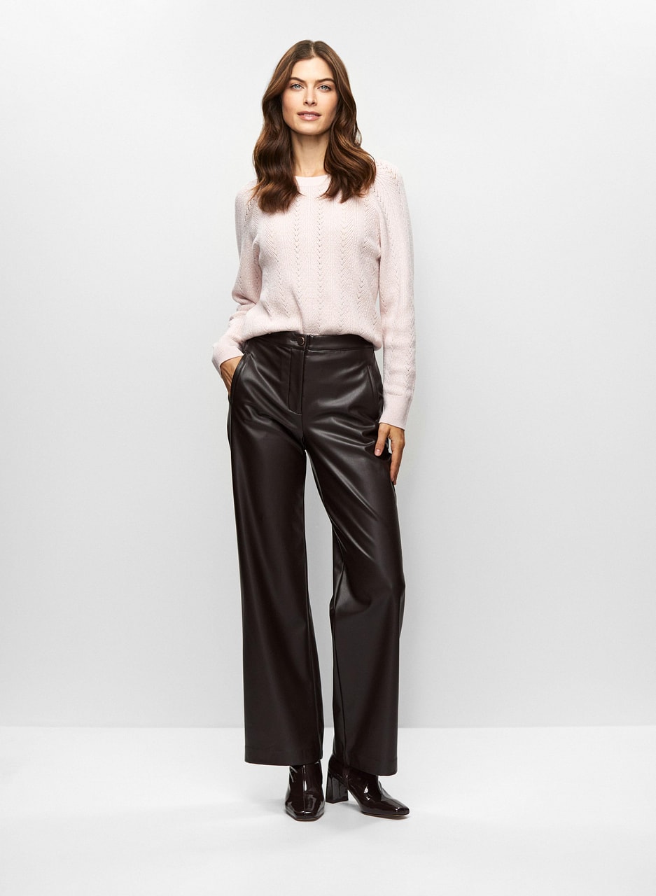 Pointelle Knit Sweater & Vegan Leather Pants