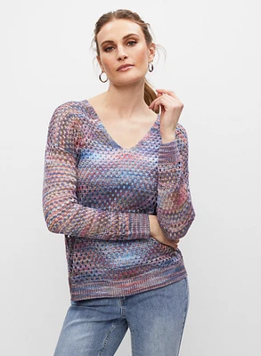 V-Neck Open Weave Sweater