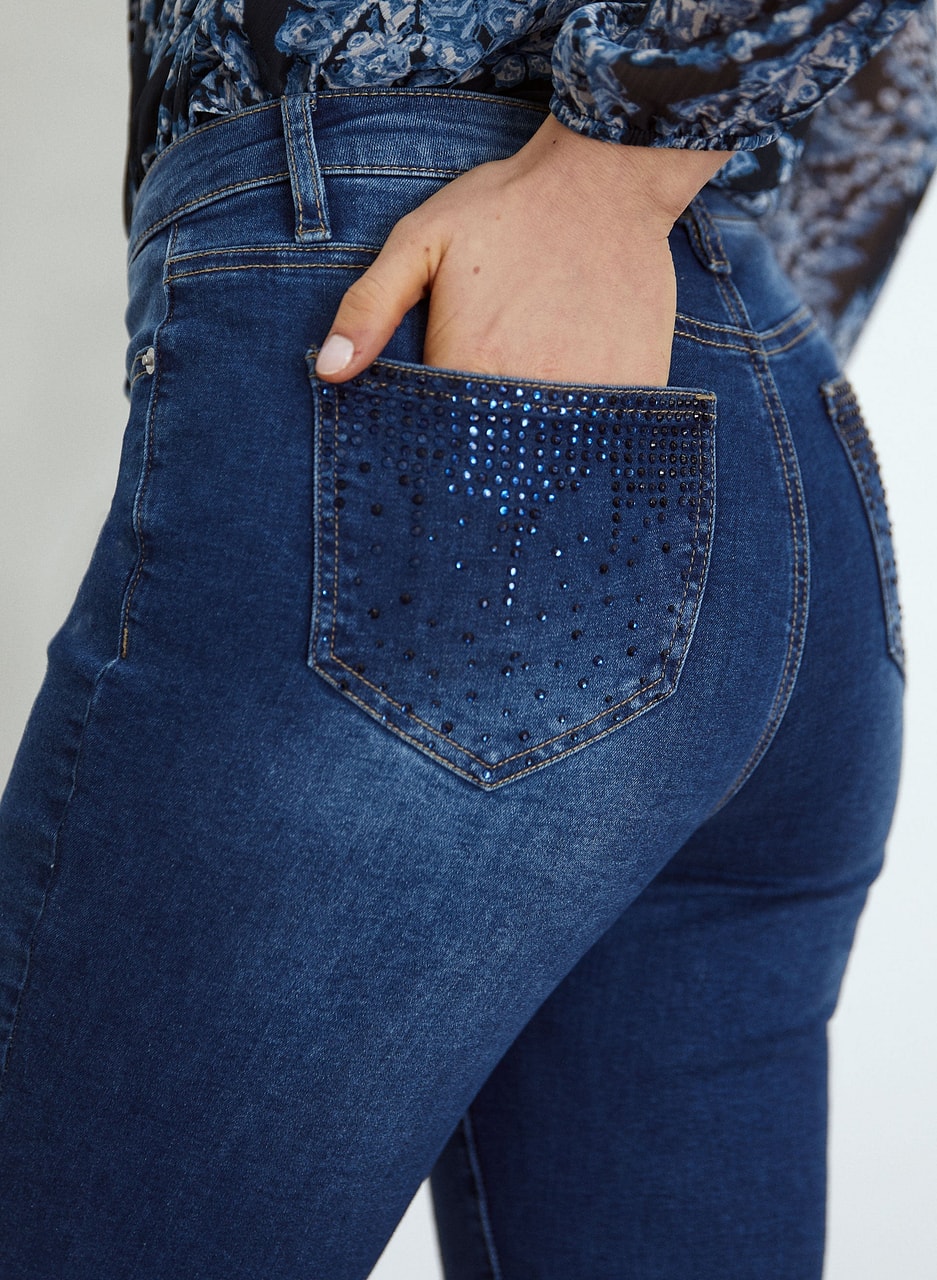 Rhinestone Pocket Slim Leg Jeans