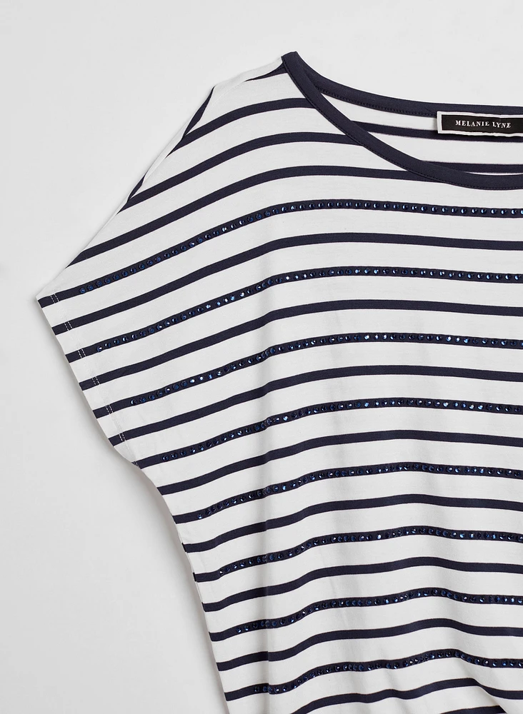 Stripe Print Side Tie Tee