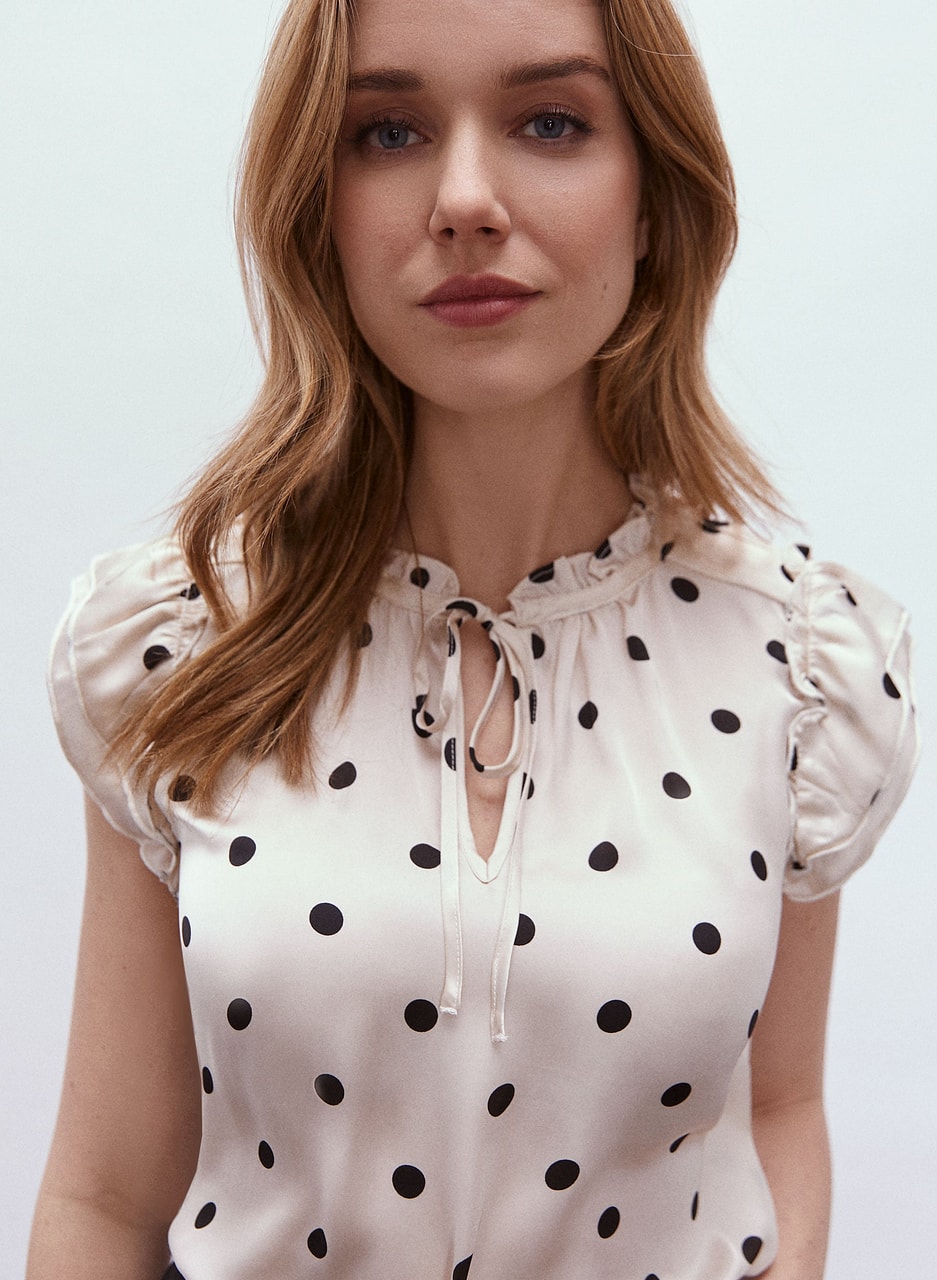 Polka Dot Print Ruffle Blouse