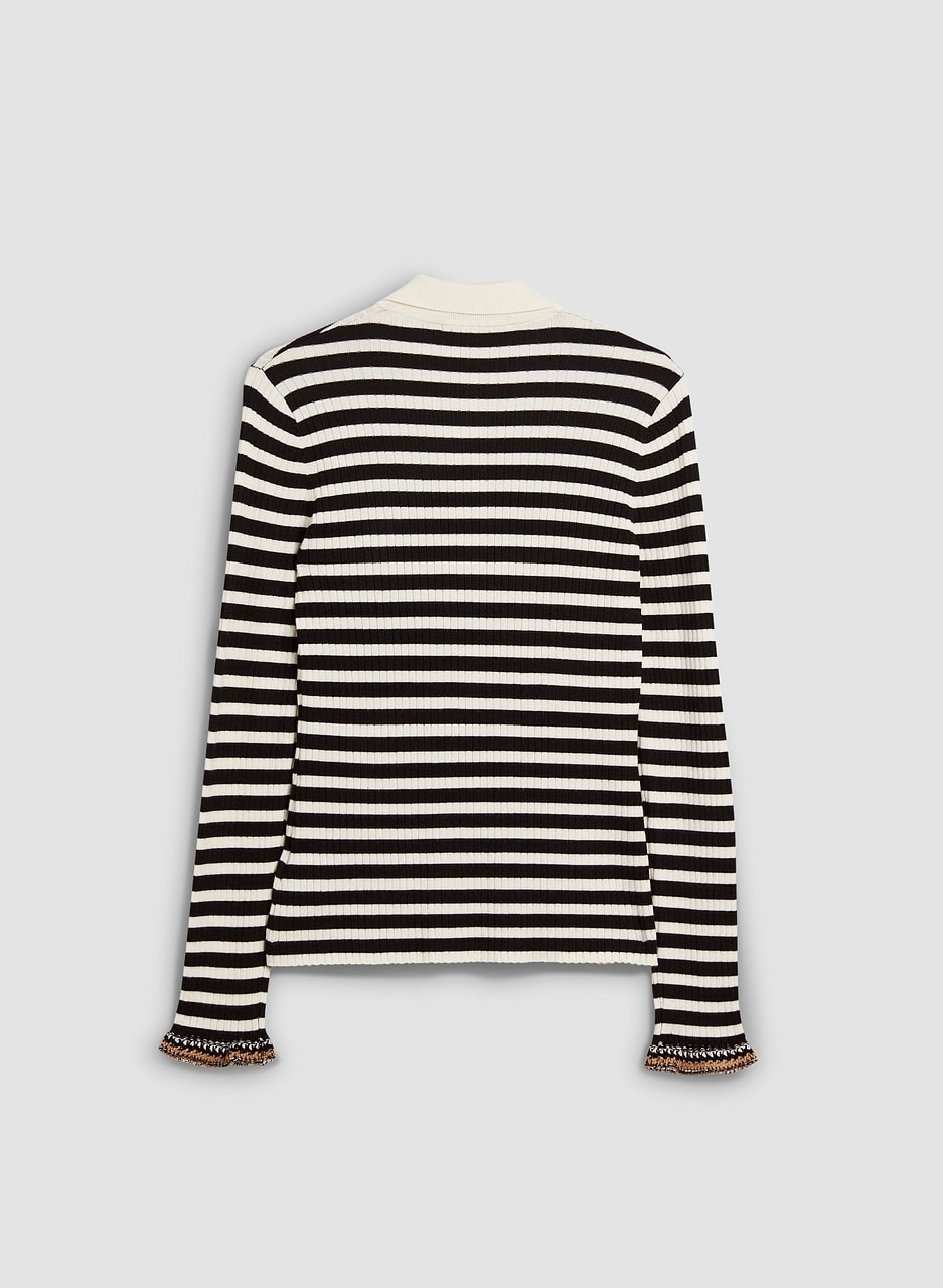 Striped Jewel Button Polo Sweater