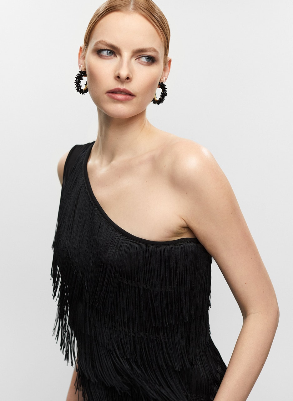 One-Shoulder Tiered Fringe Dress