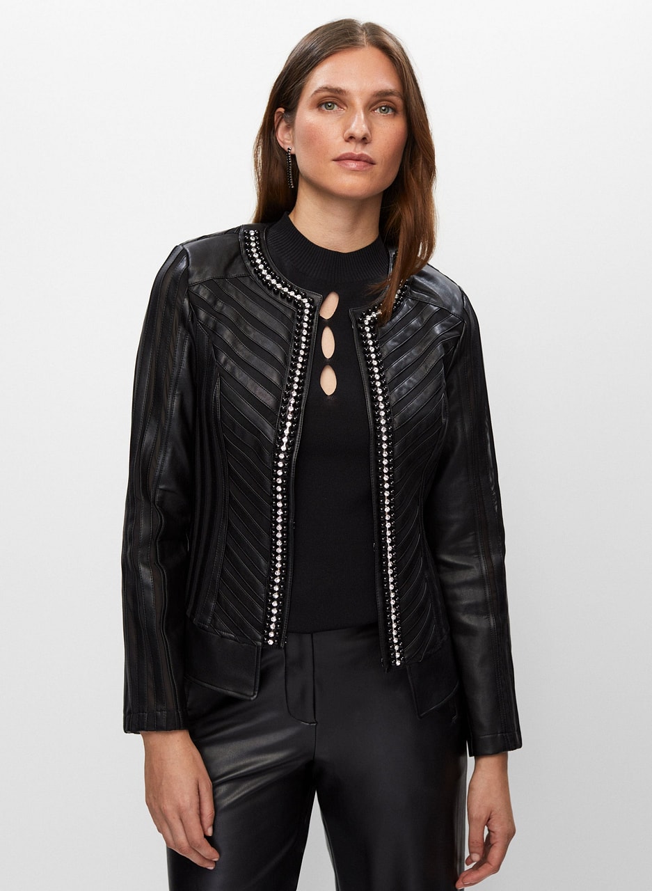 Joseph Ribkoff - Vegan Leather & Mesh Detail Jacket