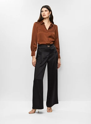 Satin Blouse & Wide Leg Pants