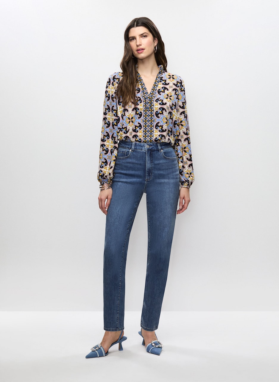 Paisley Blouse & Straight Leg Jeans