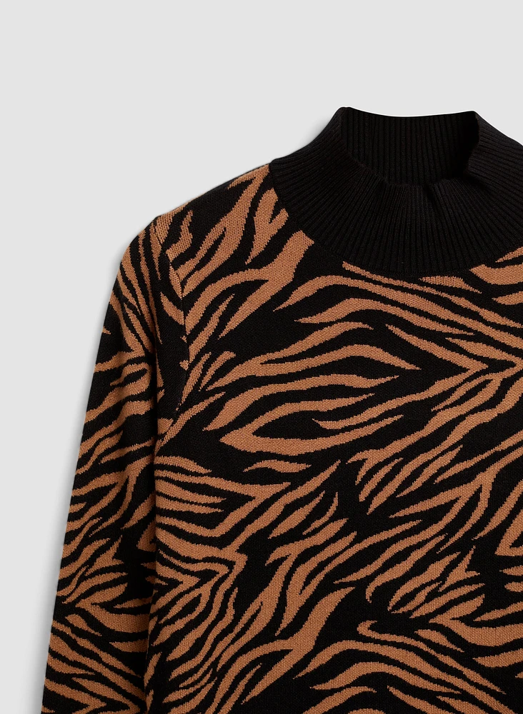 Animal Motif Mock Neck Sweater