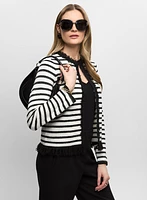 Fringe-Trimmed Striped Knit Cardigan