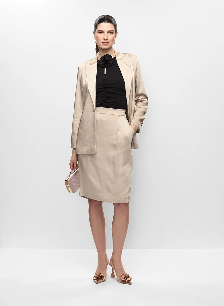 Pleated Satin Pencil Skirt