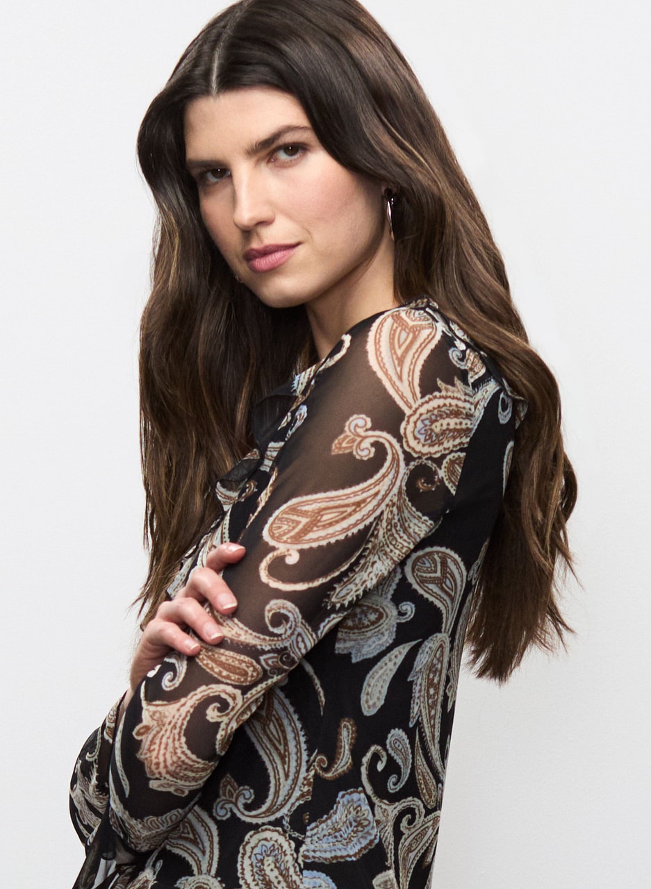 Ruffle Detail Paisley Print Top