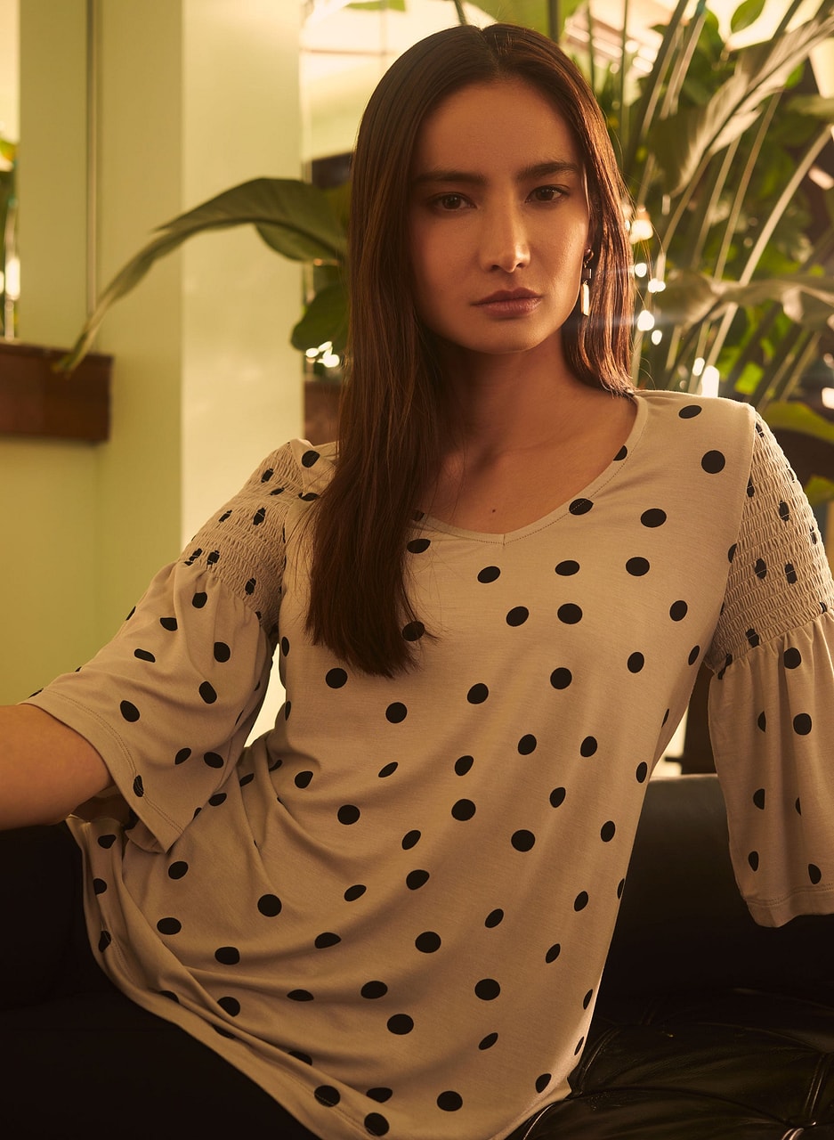 Polka Dot Flare Sleeve Top